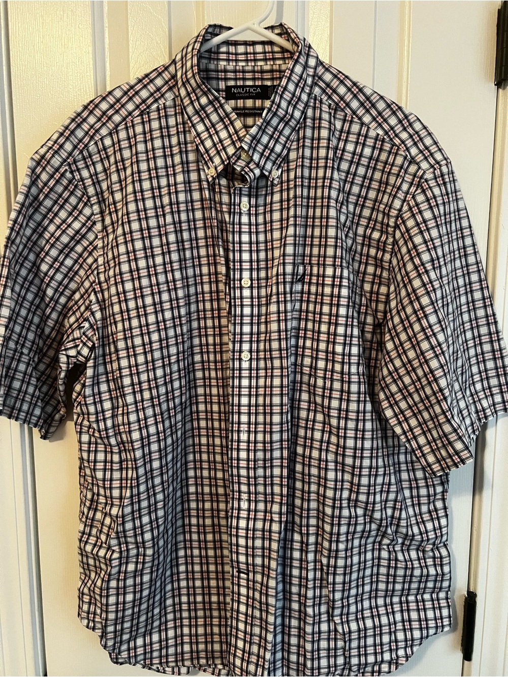 Nautica White, Navy & Red Plaid Short-Sleeve Button-Down Shirt